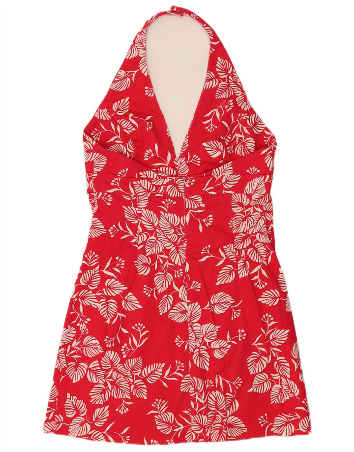 WAREHOUSE Womens Halter Dress UK 16 Large Red Floral Cotton
