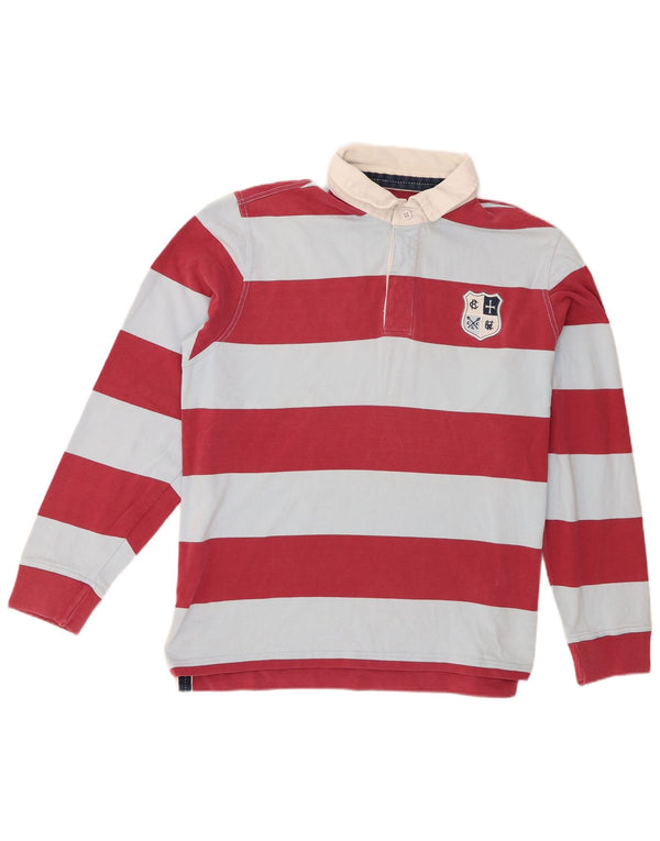 Crew Clothing Mens Long Sleeve Rugby Polo Shirt XL Pink Striped Cotton