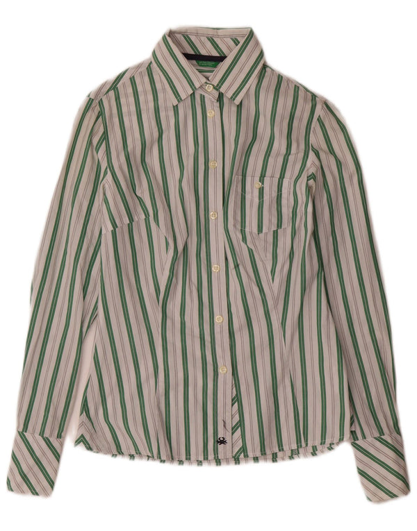 Benetton Womens Shirt UK 6 XS White Striped Cotton