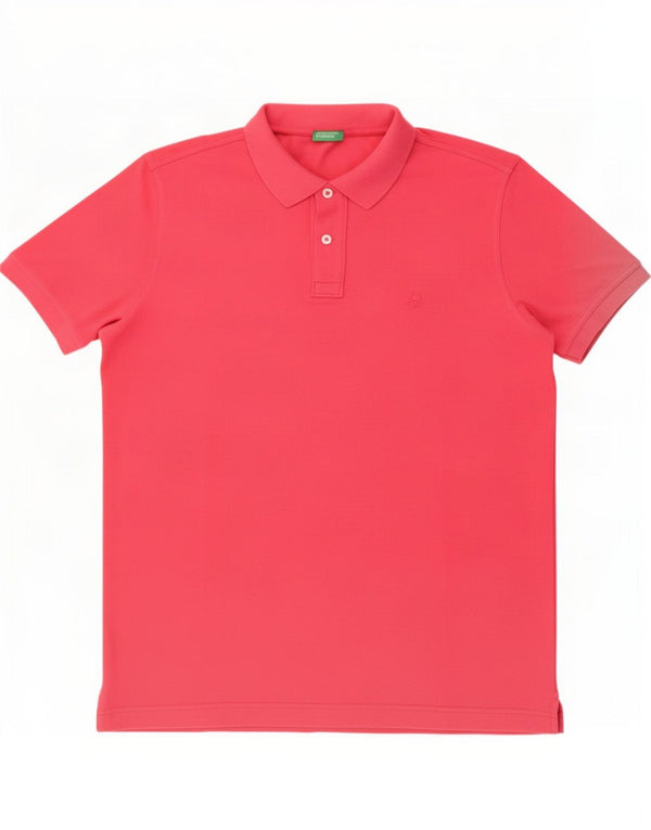 Benetton Mens Polo Shirt Large Pink Cotton