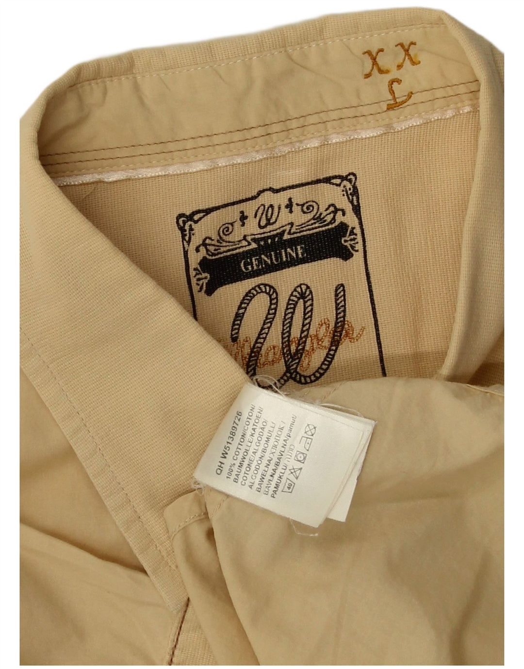 WRANGLER Mens Short Sleeve Shirt 2XL Beige Cotton