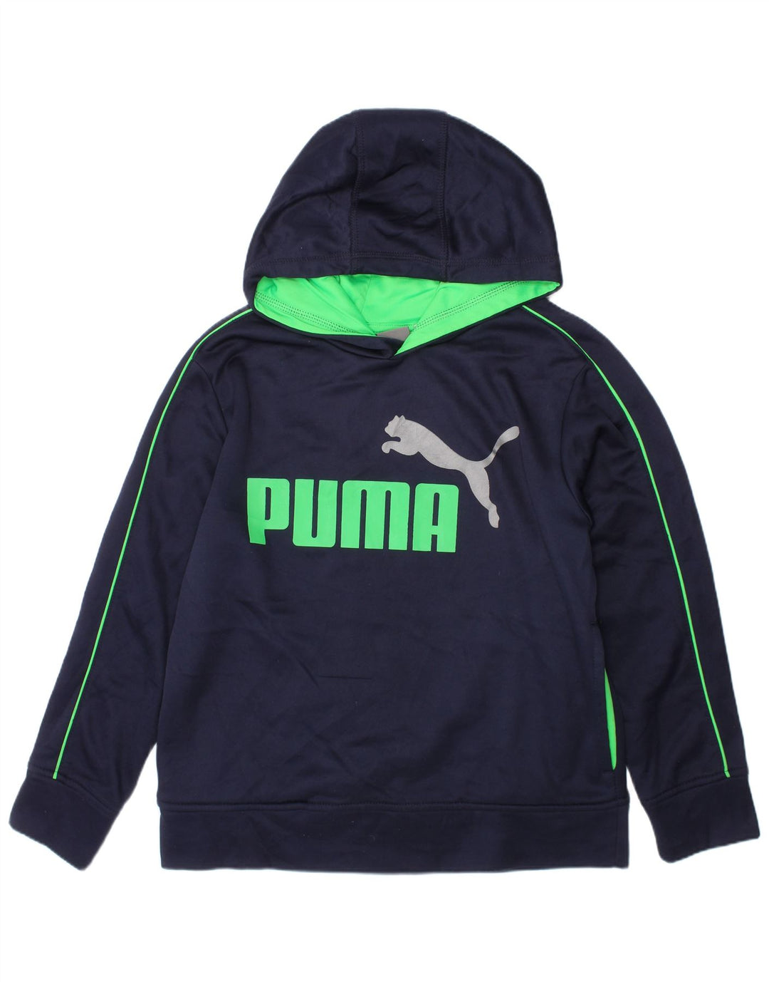 PUMA Boys Graphic Hoodie Jumper 7-8 Years Small Navy Blue Polyester