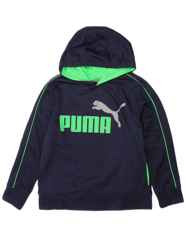 PUMA Boys Graphic Hoodie Jumper 7-8 Years Small Navy Blue Polyester
