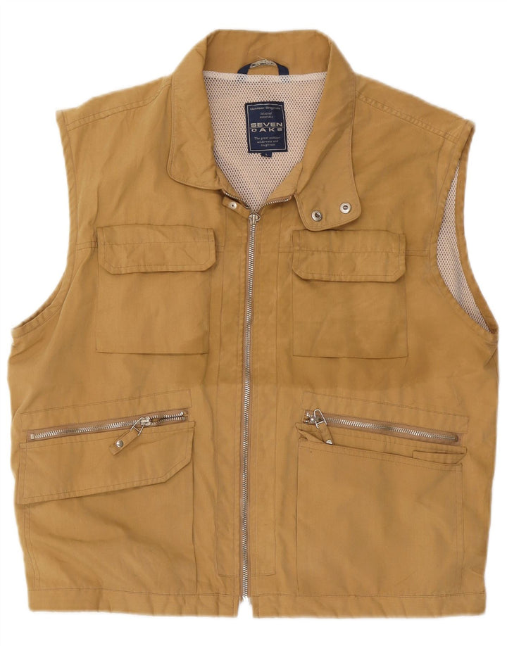 SEVEN 7 Mens Utility Gilet UK 40 Large Beige Cotton