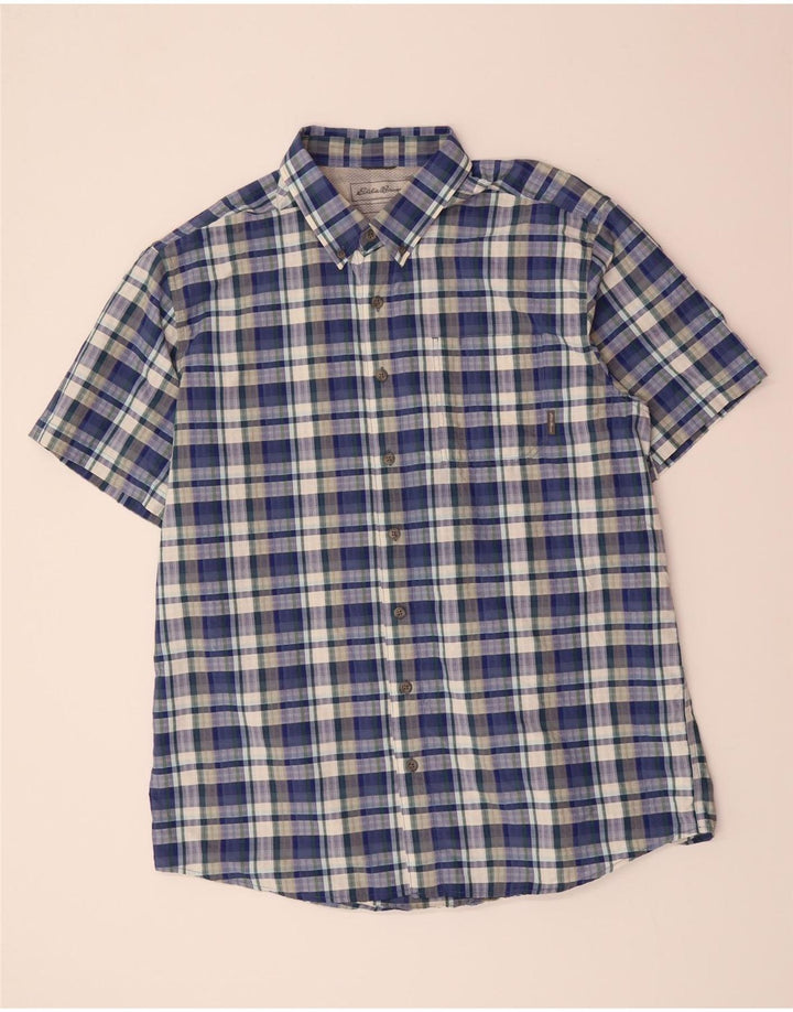 EDDIE BAUER Mens Tall Short Sleeve Shirt XL Blue Check Nylon Vintage Eddie Bauer and Second-Hand Eddie Bauer from Messina Hembry 