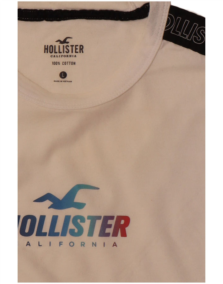 HOLLISTER Mens Graphic Top Long Sleeve Large White Colourblock Cotton