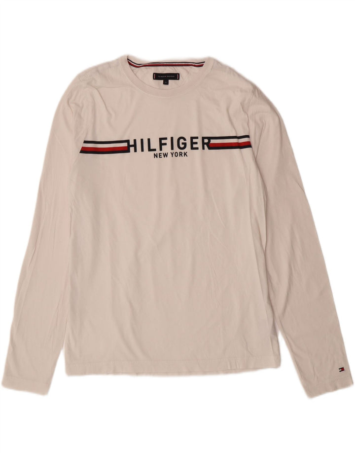 TOMMY HILFIGER Mens Graphic Top Long Sleeve Medium Off White Striped