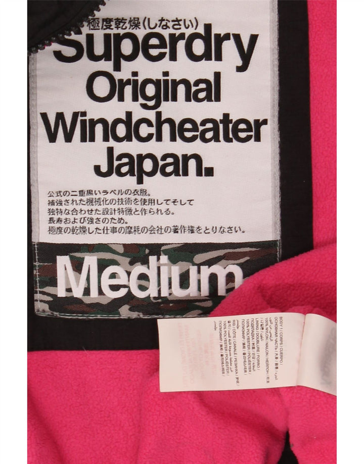 SUPERDRY Womens Windcheater Hooded Windbreaker Jacket UK 14 Medium Black