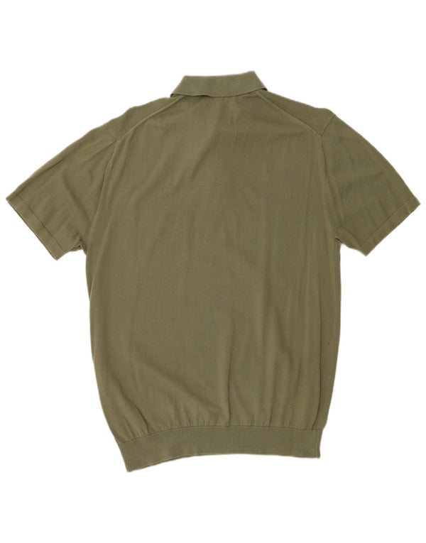 FRENCH CONNECTION Mens Short Sleeve Polo Neck Jumper Sweater Medium Khaki