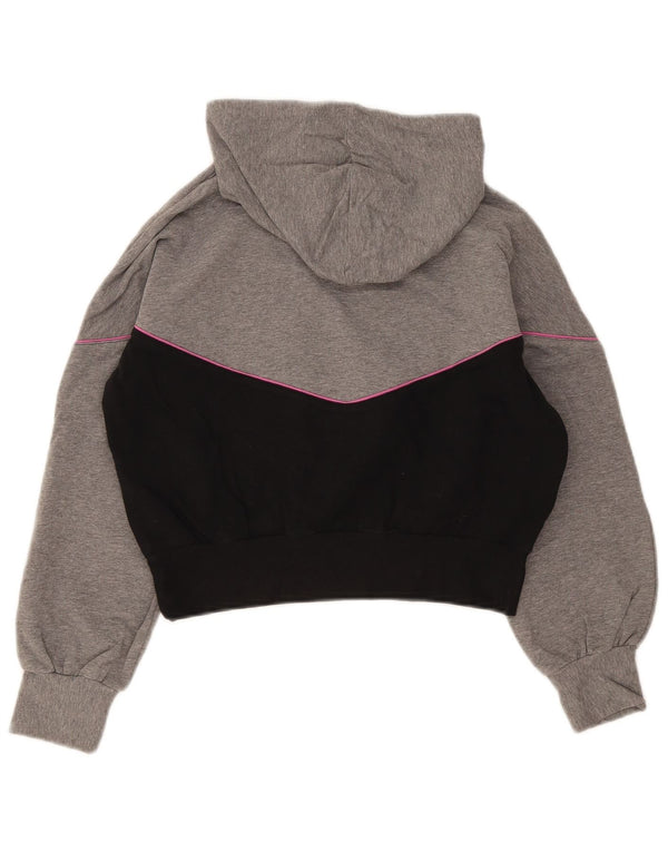 Benetton Girls Graphic Hoodie Jumper 11-12 Years 2XL Grey Colourblock