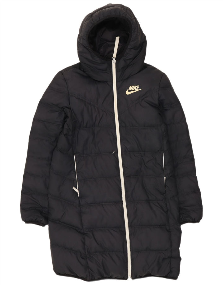 Nike Womens Oversized Hooded Padded Coat UK 10 Small Navy Blue Polyester