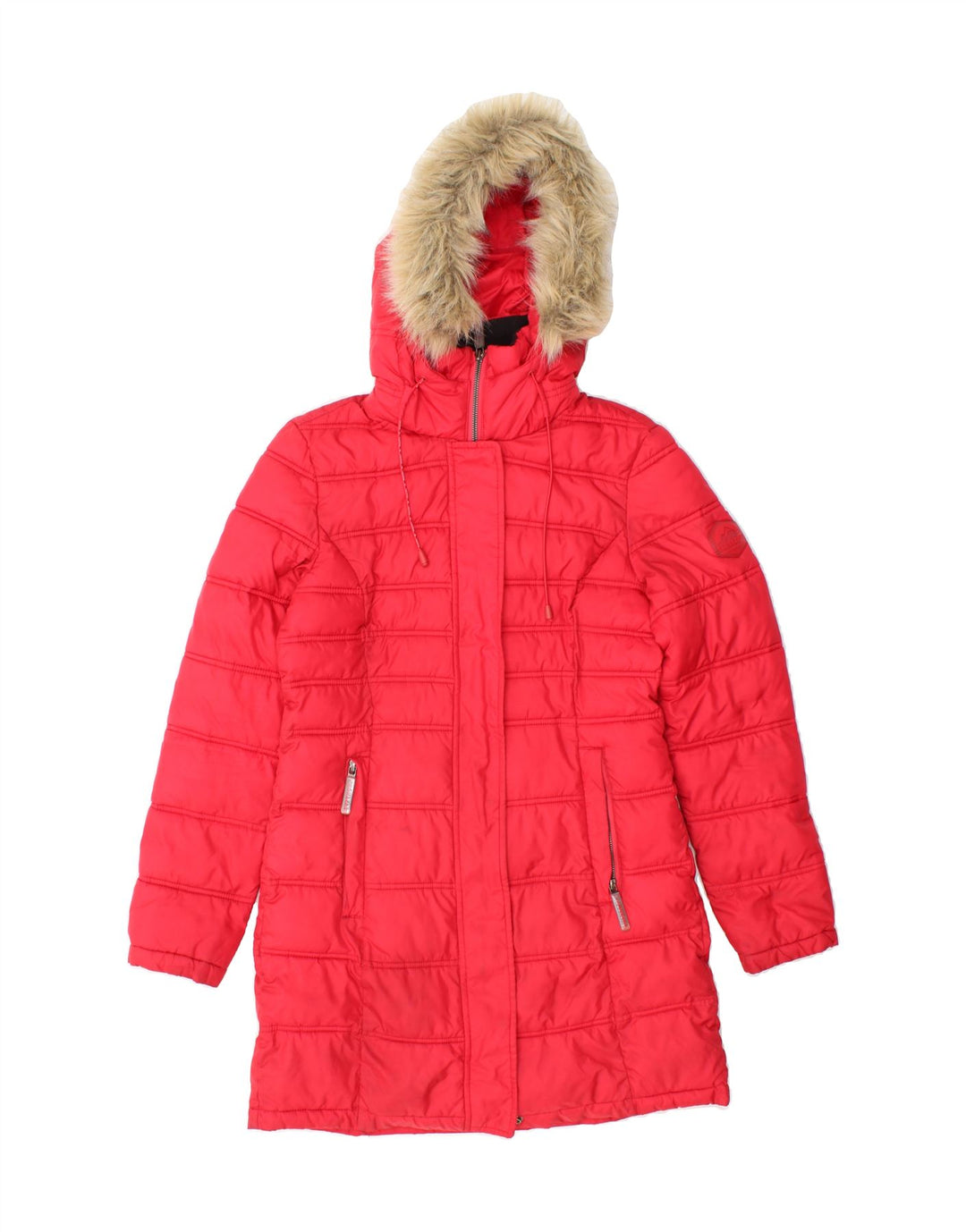 SUPERDRY Womens Hooded Padded Coat EU 36 Small Red Polyester Vintage Superdry and Second-Hand Superdry from Messina Hembry 