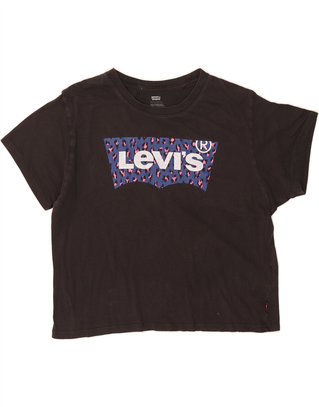 LEVI'S Womens Crop Graphic T-Shirt Top UK 14 Medium Black Vintage Levi's and Second-Hand Levi's from Messina Hembry 