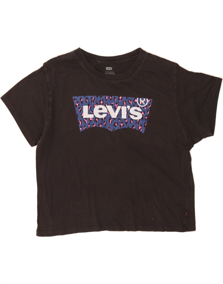 LEVI'S Womens Crop Graphic T-Shirt Top UK 14 Medium Black Vintage Levi's and Second-Hand Levi's from Messina Hembry 