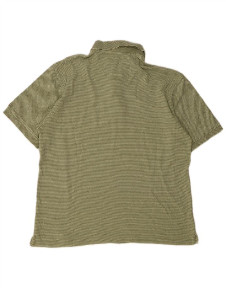 Izod Mens Polo Shirt Medium Green Pinstripe Cotton