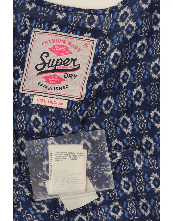 SUPERDRY Womens 3/4 Sleeve Longline Cardigan Top UK 14 Medium Blue Paisley