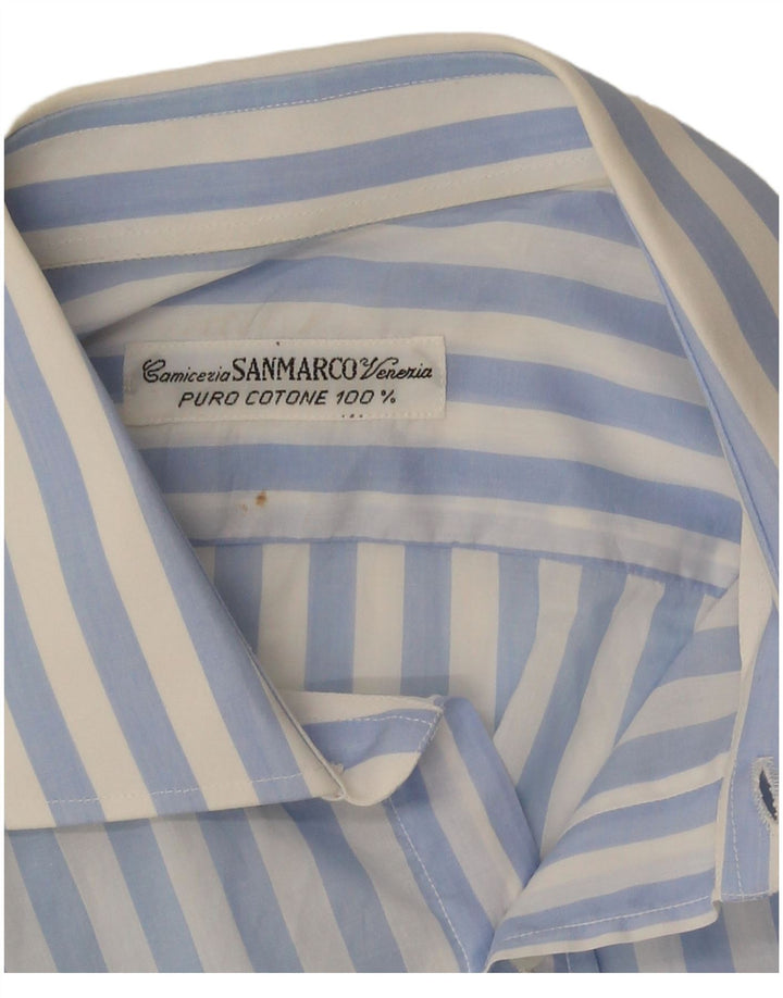 Vintage Mens Shirt Large Blue Pinstripe Cotton