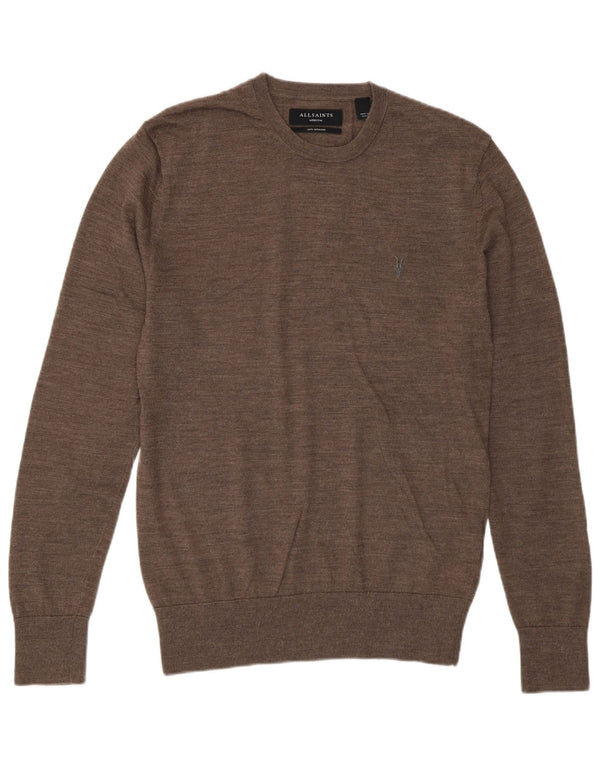 All Saints Mens Crew Neck Jumper Sweater Medium Brown Merino Wool