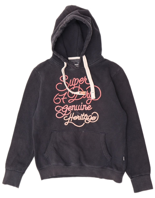 Superdry Womens Graphic Hoodie Jumper UK 14 Large Navy Blue Cotton