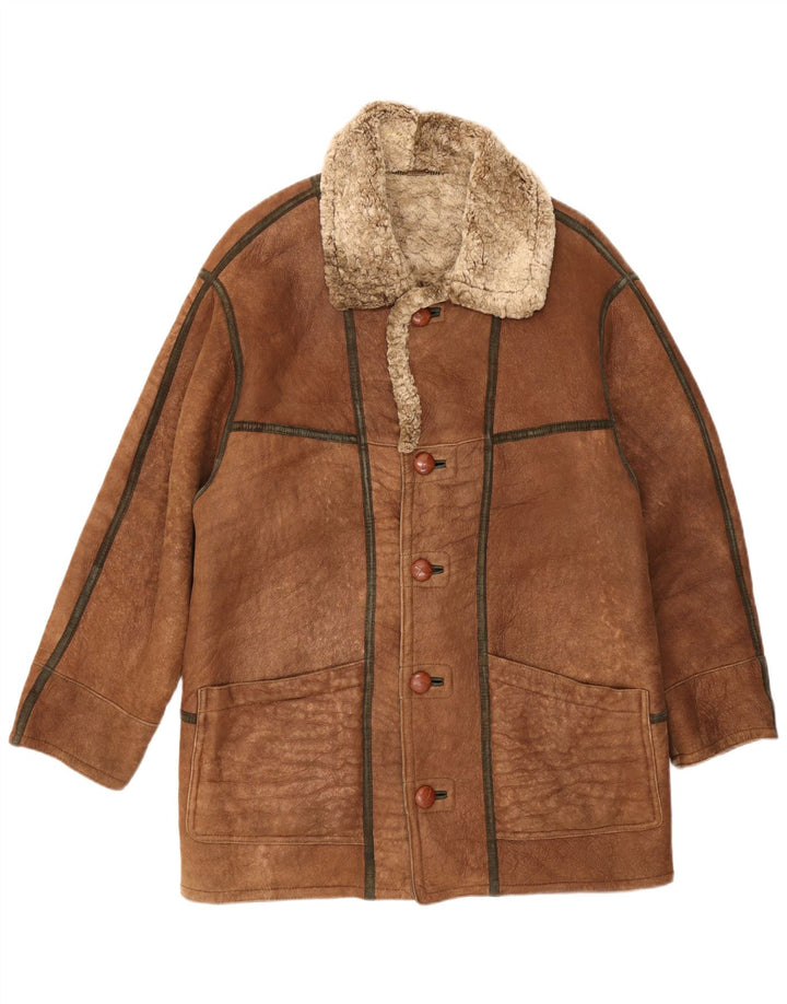 Christ Mens Shearling Jacket IT 48 Medium Brown Leather