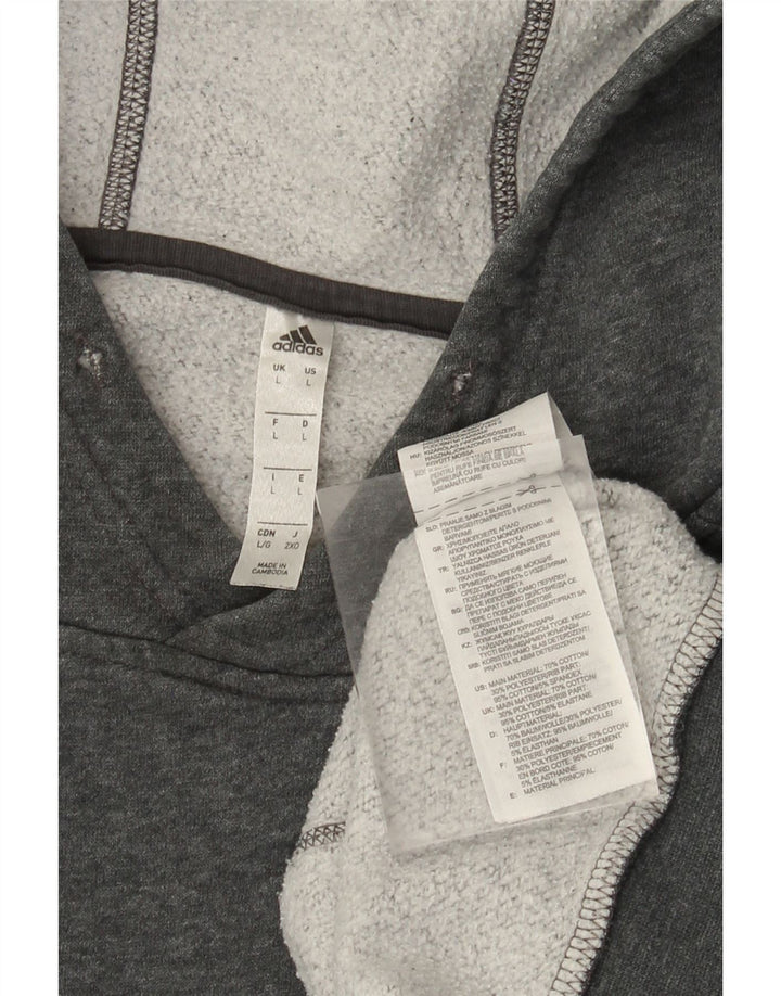 ADIDAS Mens Hoodie Jumper Large Grey Cotton