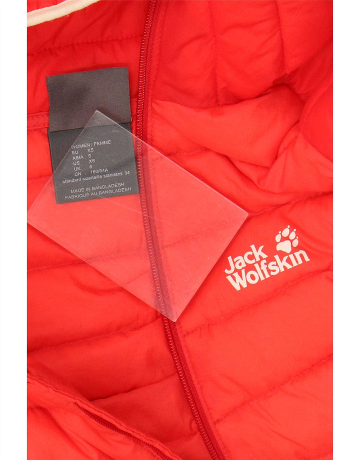 Jack Wolfskin Womens Hooded Padded Jacket UK 6 XS Red Colourblock Polyamide