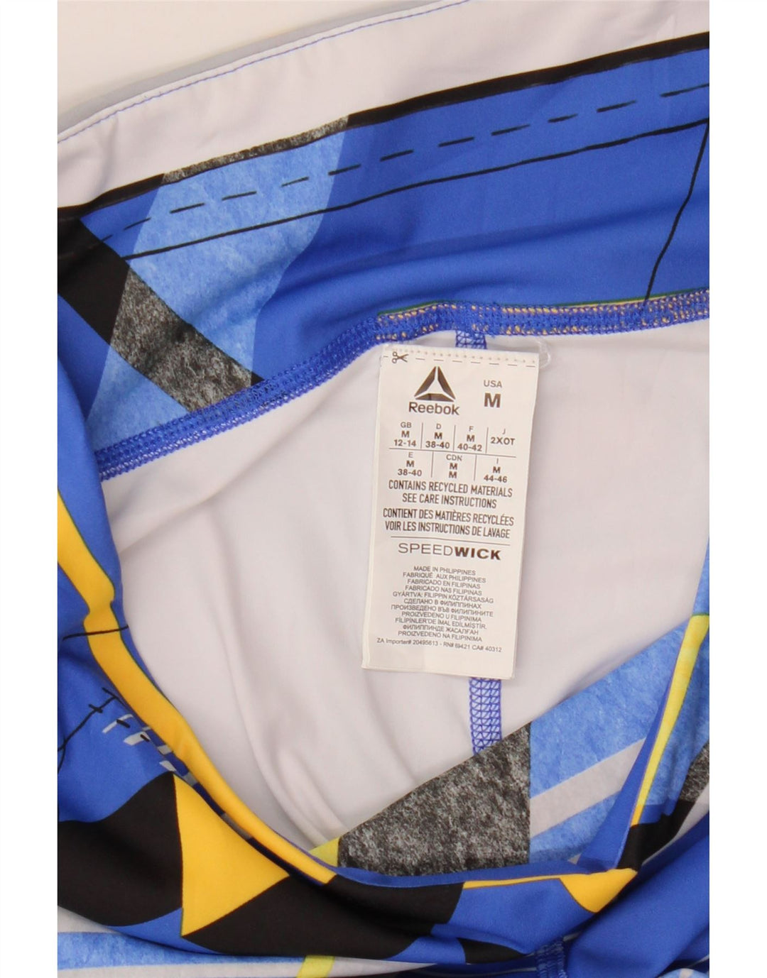 REEBOK Womens Leggings UK 12/14 Medium Blue Geometric Polyester