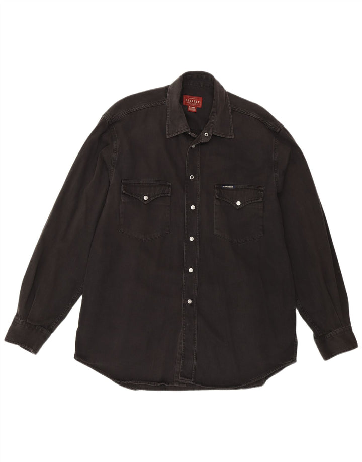 Carrera Mens Regular Fit Shirt Large Black Cotton Western