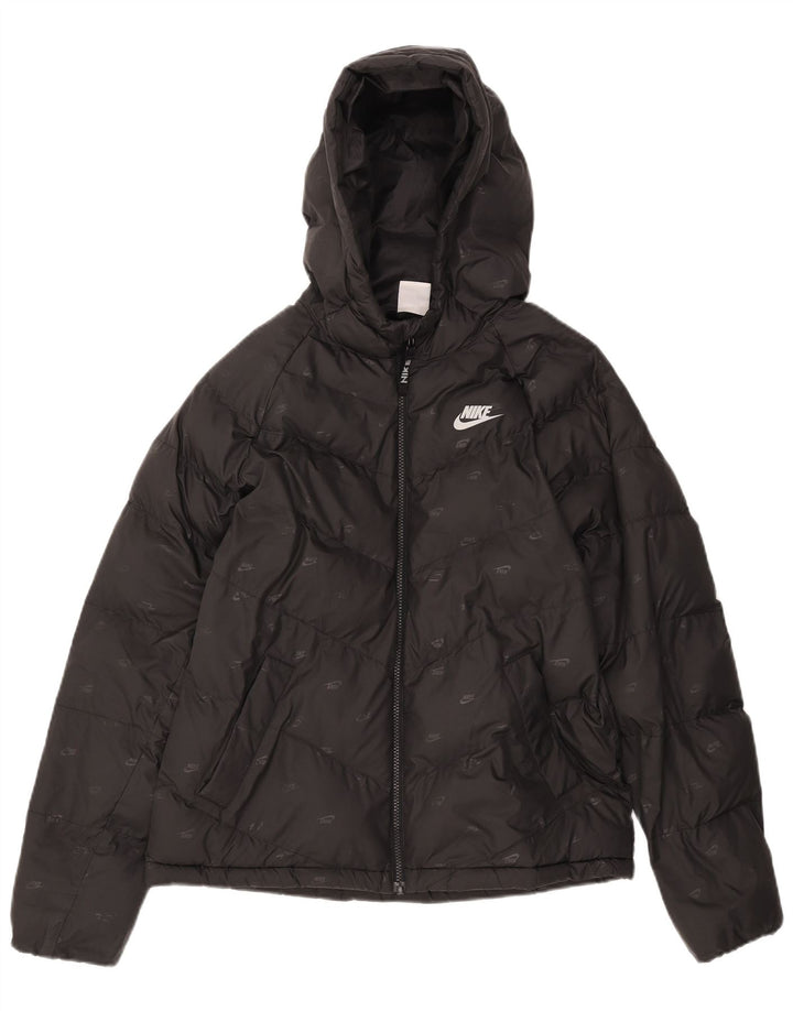 Nike Boys Graphic Hooded Padded Jacket 13-14 Years XL Black Polyester