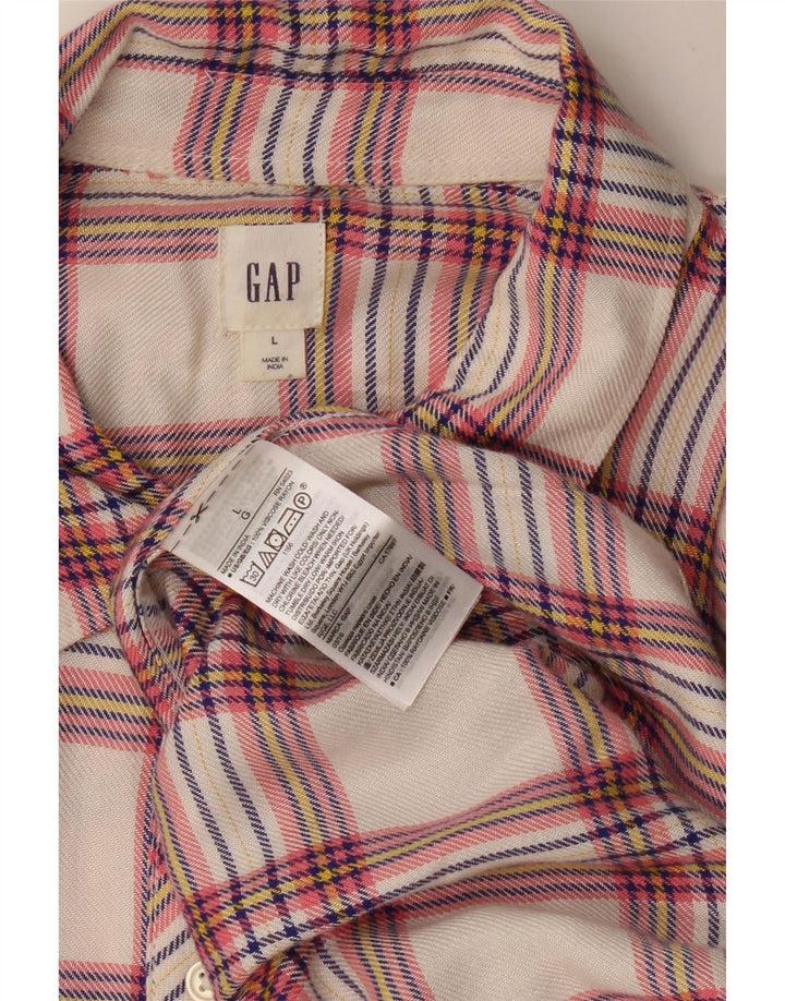 GAP Womens Flannel Shirt UK 16 Large Beige Check Rayon