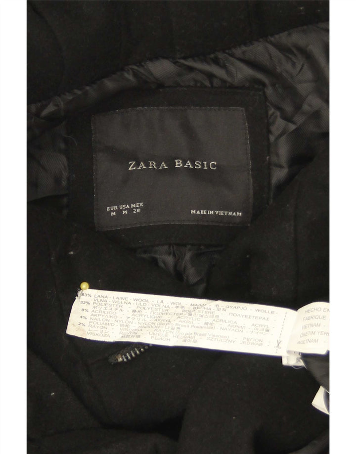 Zara Womens Trench Coat UK 12 Medium Black Wool