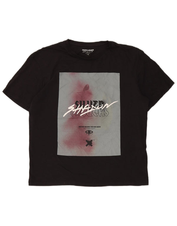 JACK & JONES Mens Graphic T-Shirt Top Large Black Cotton