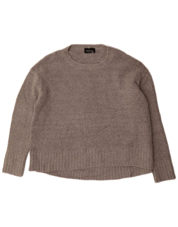 Zara Womens Oversized Boat Neck Jumper Sweater UK 14 Medium Grey Acrylic