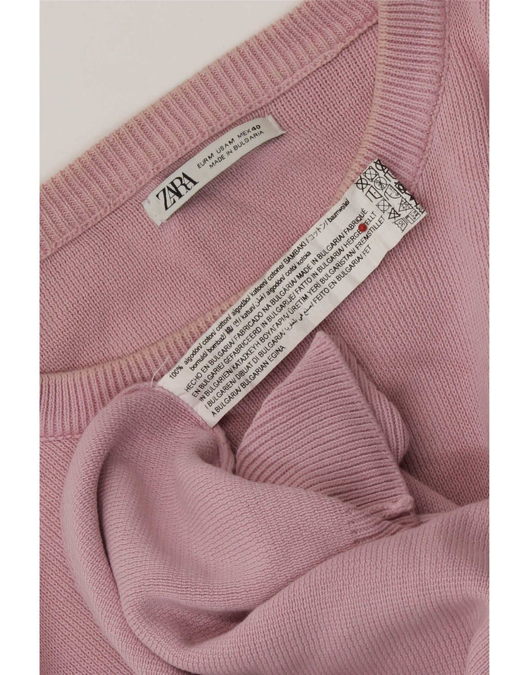 Zara Mens Crew Neck Jumper Sweater Medium Pink Cotton
