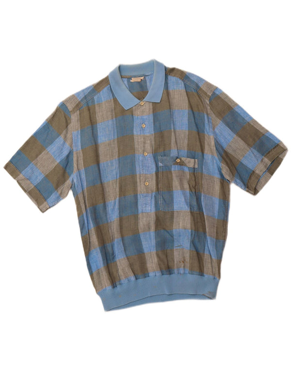 VINTAGE Mens Short Sleeve Pullover Shirt IT 48 Medium Blue Check Flax