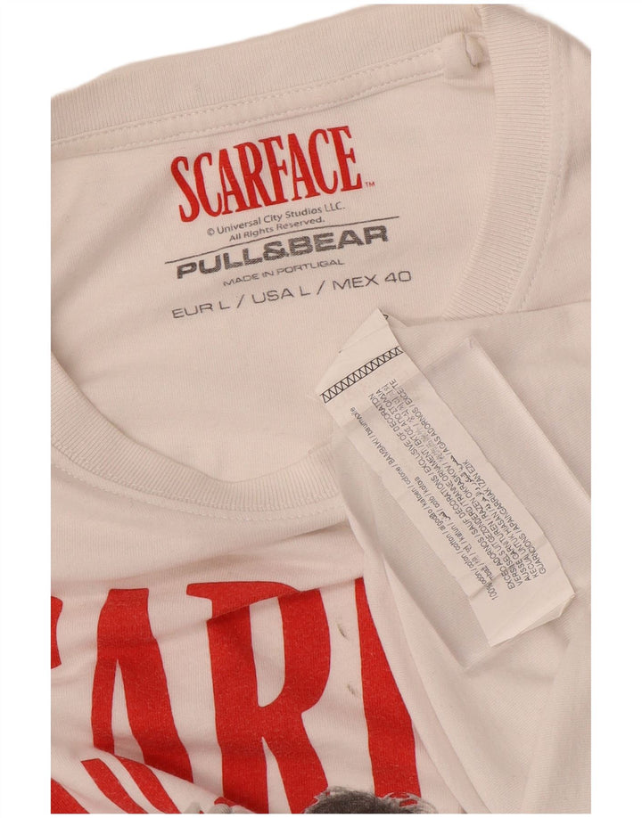 PULL & BEAR Mens Scarface Graphic T-Shirt Top Large White Cotton