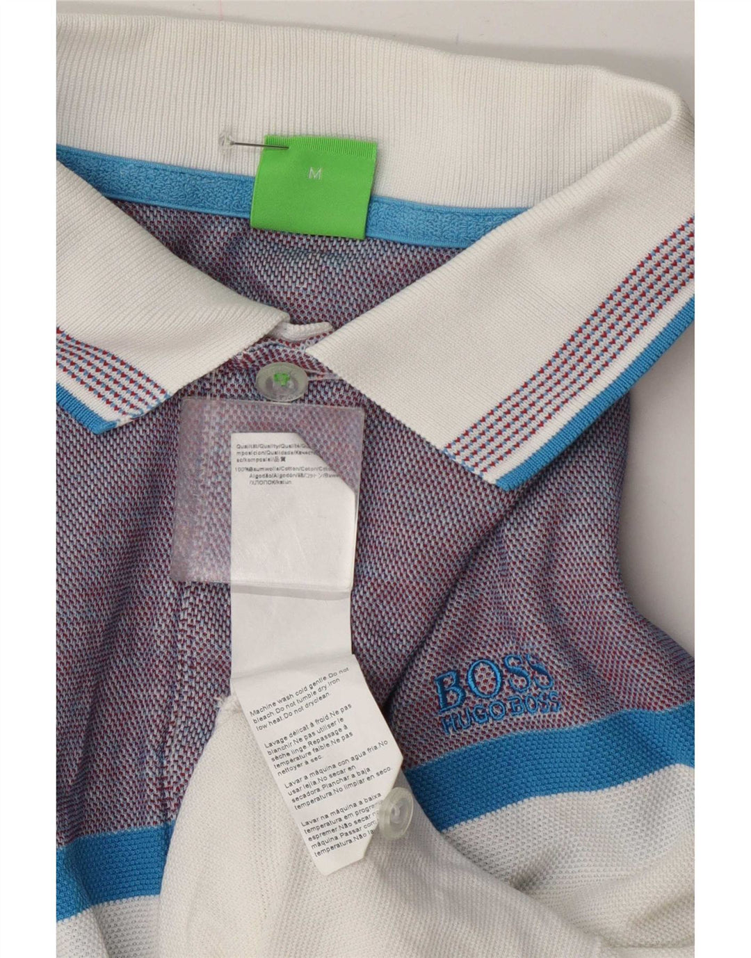 Hugo Boss Mens Polo Shirt Medium White Colourblock Cotton