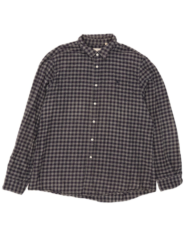 Jack Wills Mens Classic Fit Flannel Shirt XL Navy Blue Gingham Cotton