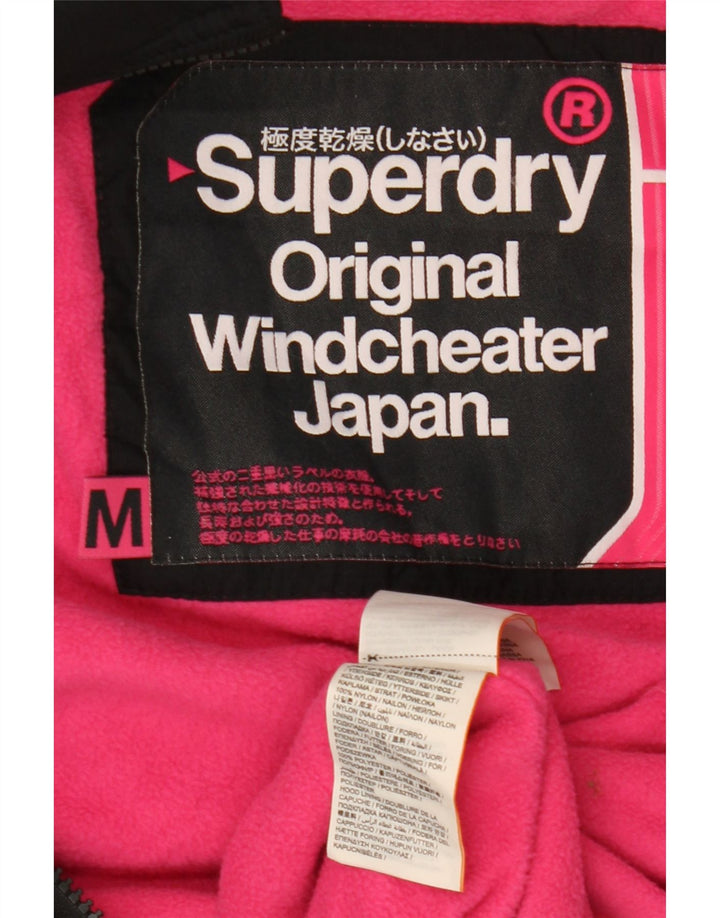 Superdry Womens Windcheater Hooded Windbreaker Jacket UK 14 Medium Black
