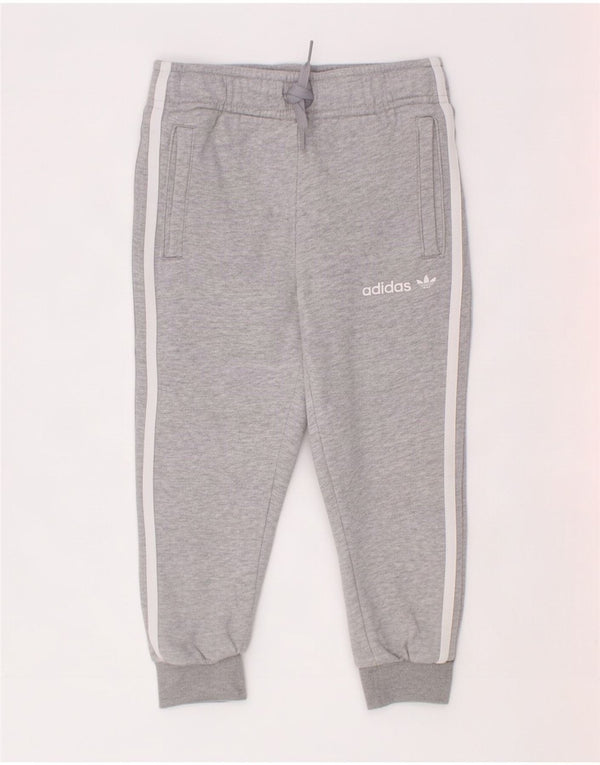 Adidas Boys Tracksuit Trousers Joggers 3-4 Years Grey Flecked Cotton