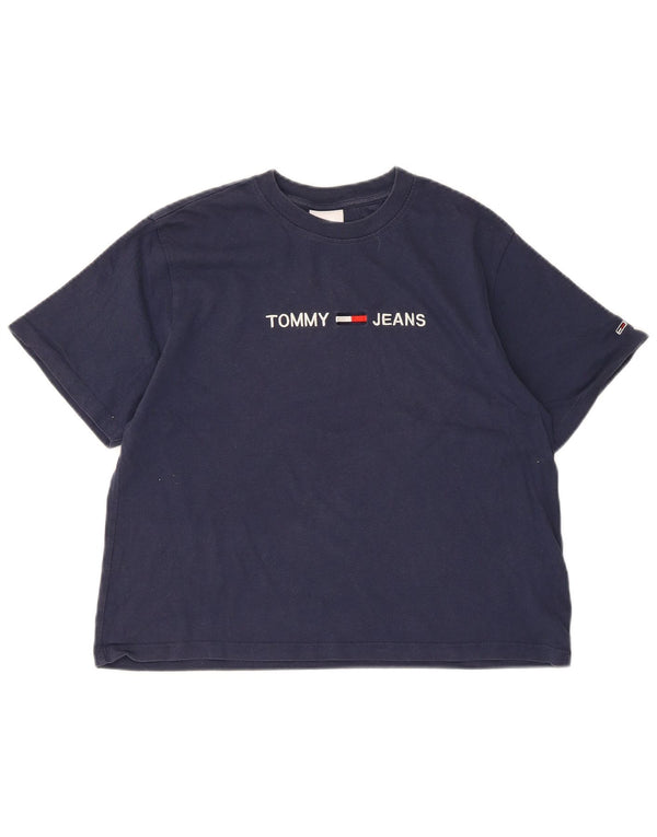 Tommy Hilfiger Womens Crop Graphic T-Shirt Top UK 10 Small Navy Blue Cotton