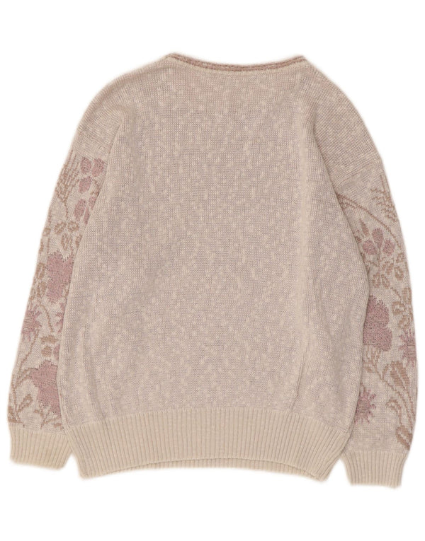 VINTAGE Womens Boat Neck Jumper Sweater UK 12 Medium Purple Floral