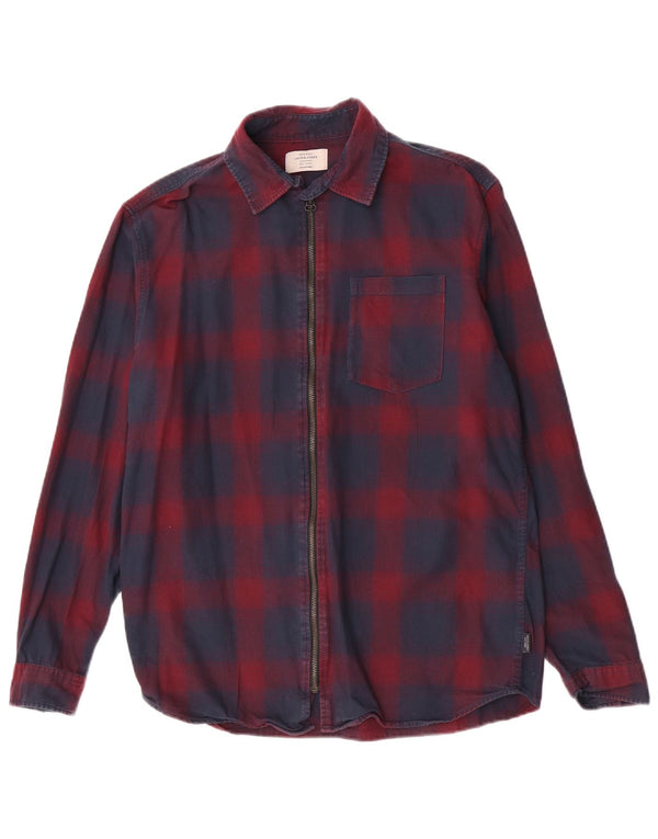 Jack & Jones Mens Flannel Shirt Large Navy Blue Plaid Cotton