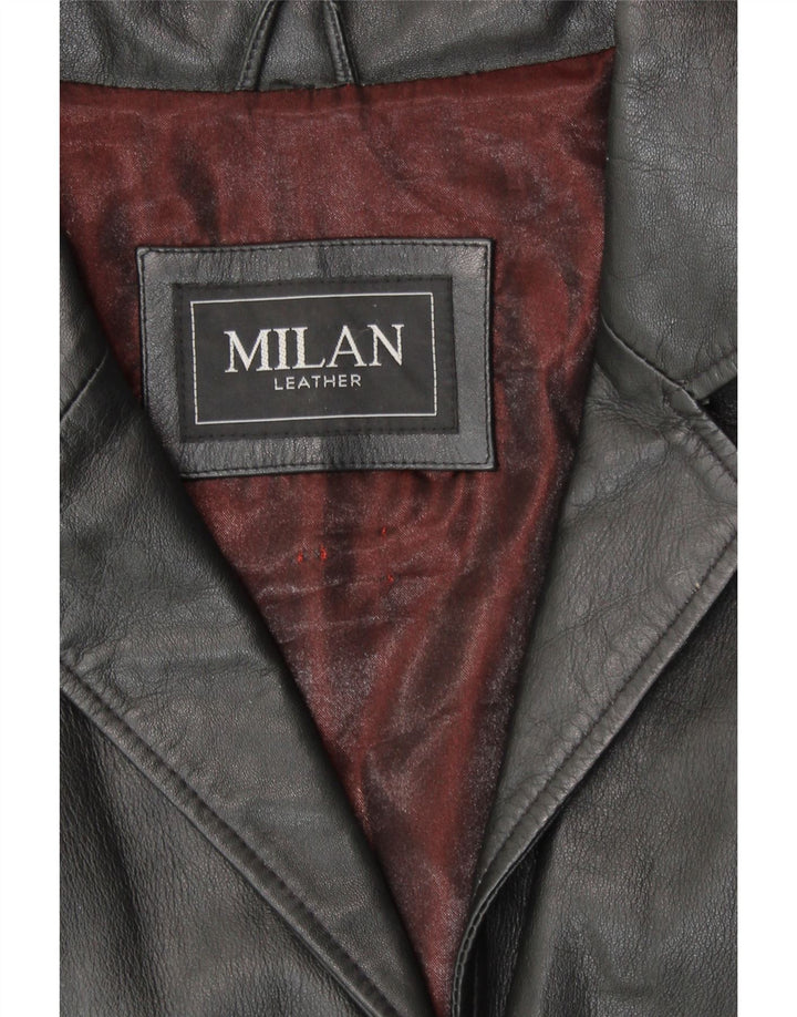 MILAN Womens Leather Coat UK 18 XL Black Leather