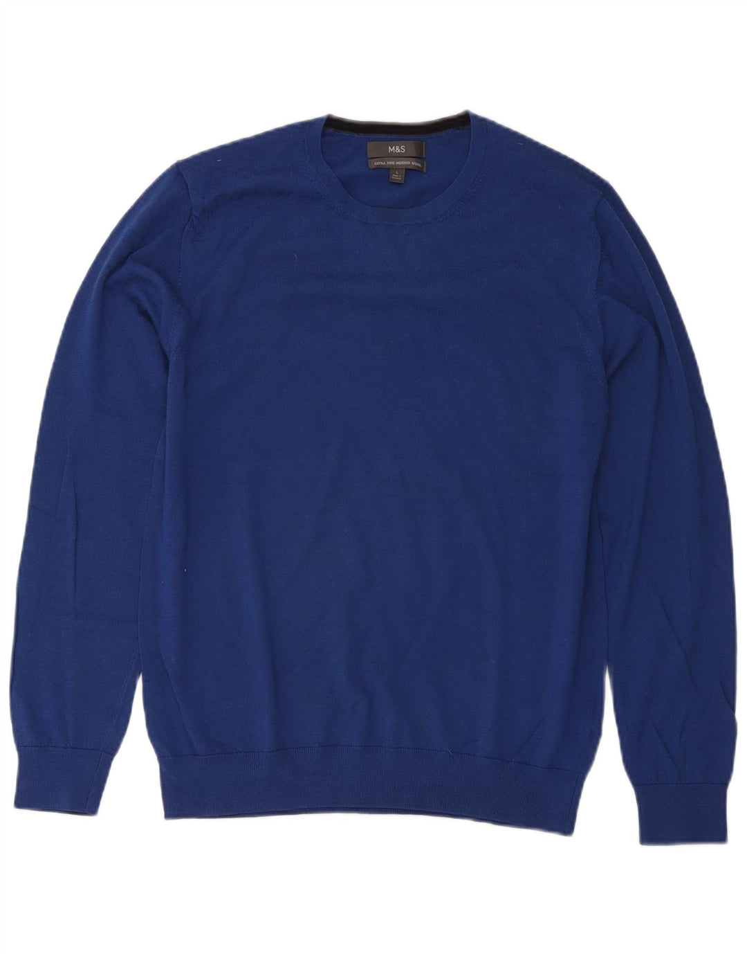 Marks & Spencer Mens Crew Neck Jumper Sweater Large Blue Merino Wool
