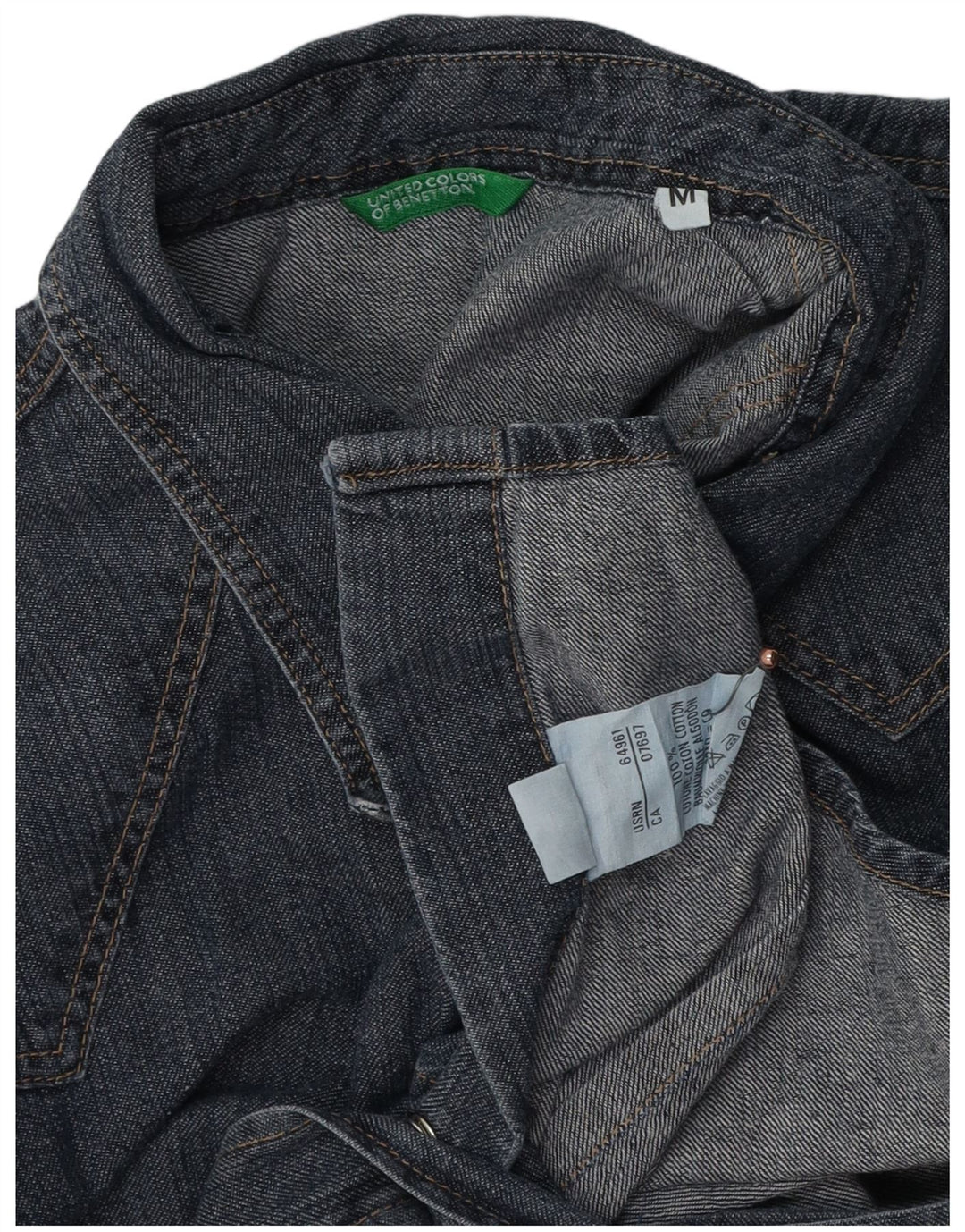 BENETTON Womens Denim Shirt UK 14 Medium Navy Blue Cotton