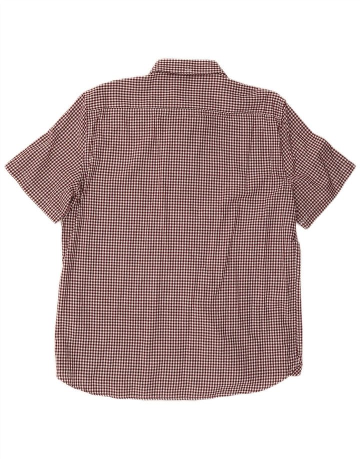FRENCH CONNECTION Mens Short Sleeve Shirt XL Maroon Gingham Cotton