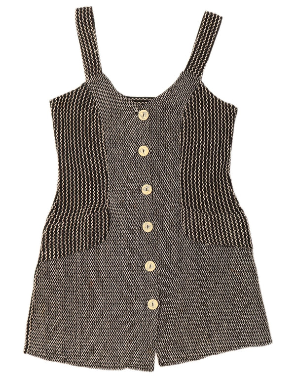 Vintage Womens Pinafore Dress UK 12 Medium Black Chevron Cotton