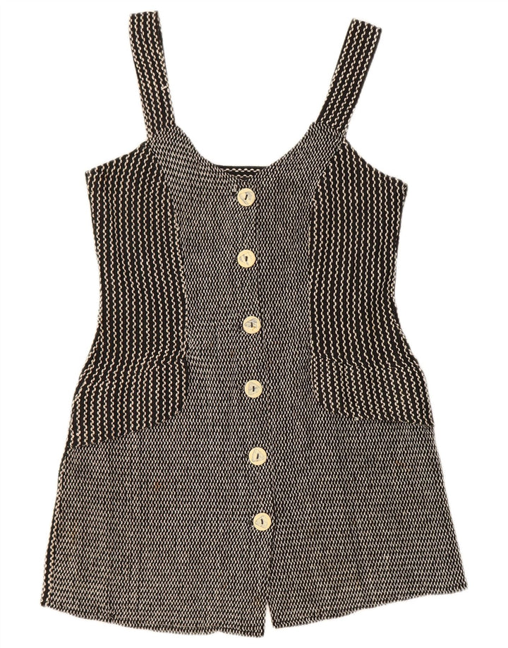 Vintage Womens Pinafore Dress UK 12 Medium Black Chevron Cotton