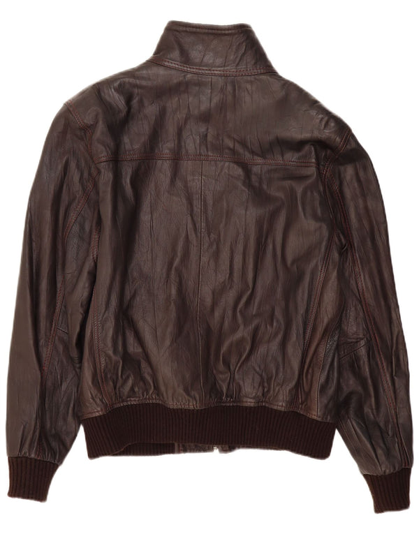 VINTAGE Mens Bomber Leather Jacket UK 36 Small Brown Leather